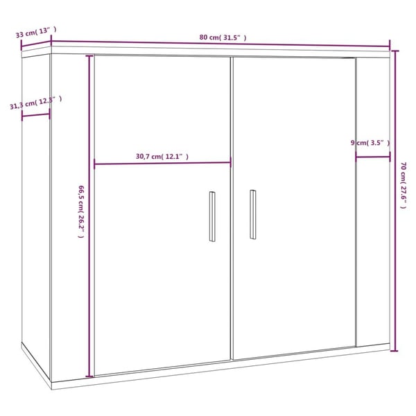 vidaXL Skjenk sonoma eik 80x33x70 cm konstruert tre