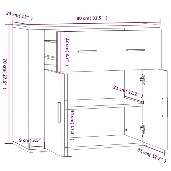 vidaXL Skjenk røkt eik 80x33x70 cm konstruert tre