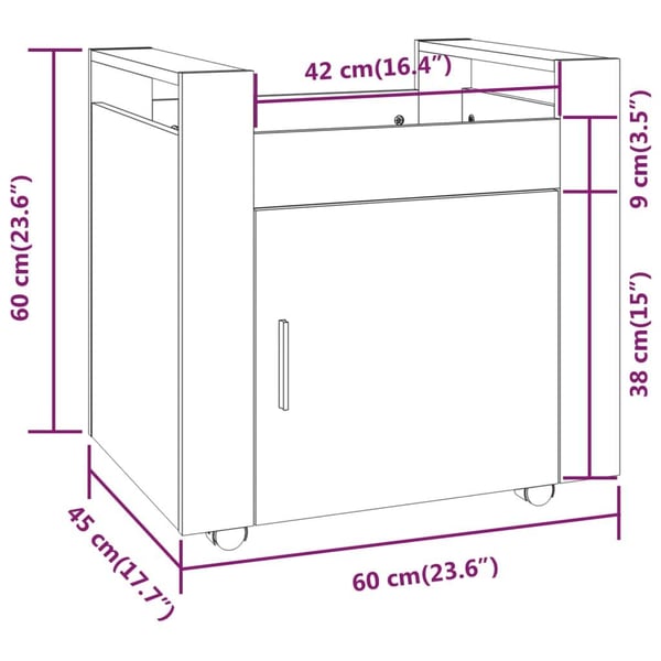 vidaXL kontorvogn 60x45x60 cm konstrueret træ sort