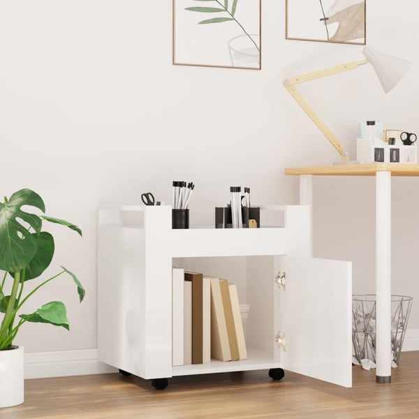 vidaXL Tralle til skrivebord høyglans hvit 60x45x60 cm konstruert tre