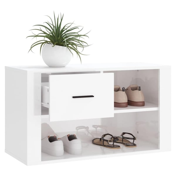 vidaXL Skoskap høyglans hvit 80x35x45 cm konstruert tre
