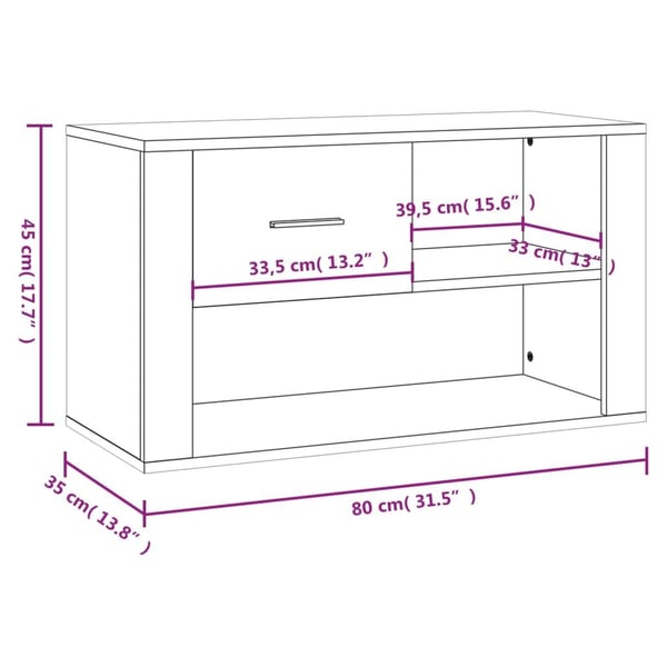 vidaXL Skoskap hvit 80x35x45 cm konstruert tre