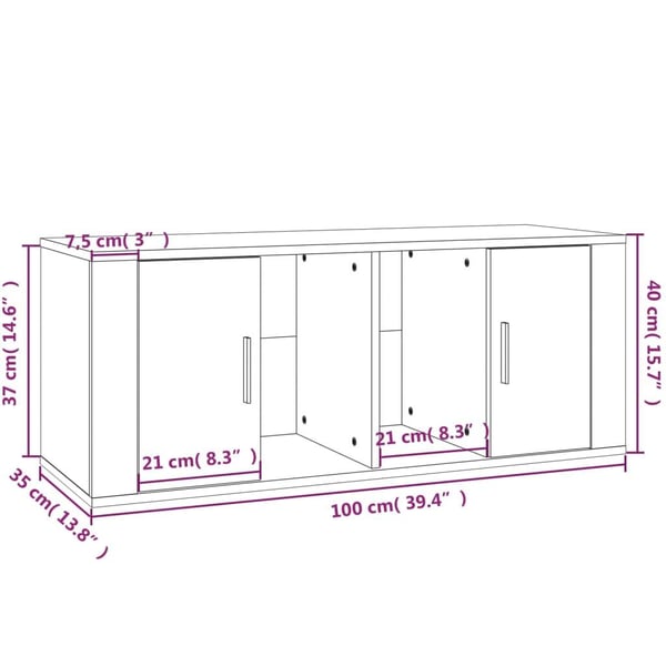 vidaXL TV-benk hvit 100x35x40 cm konstruert tre