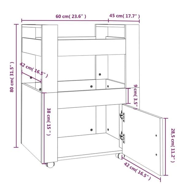 vidaXL Kjøkkentralle hvit 60x45x80 cm konstruert tre