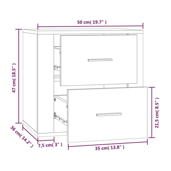 vidaXL væghængt sengebord 50x36x47 cm grå sonoma-eg