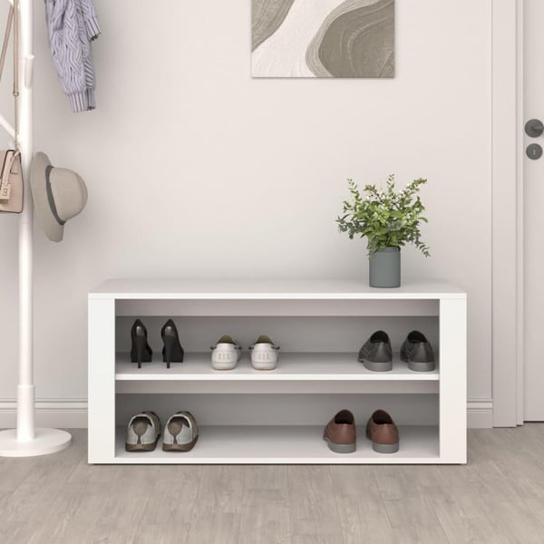 vidaXL Skohylle hvit 100x35x45 cm konstruert tre