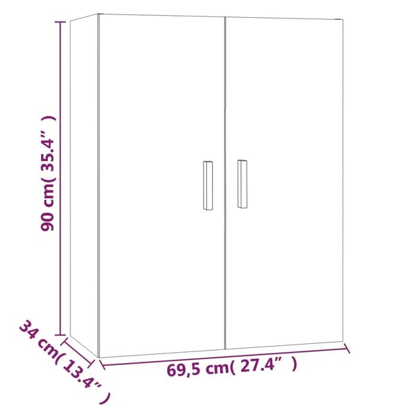 vidaXL Riippuva seinäkaappi harmaa Sonoma 69,5x34x90 cm
