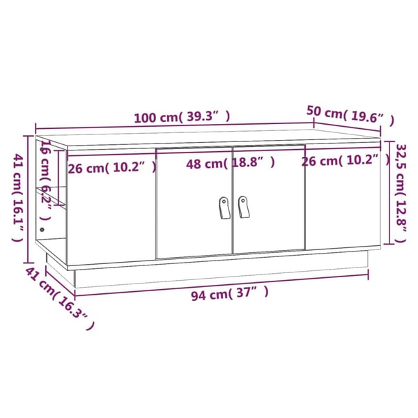 vidaXL sofabord 100x50x41 cm massivt fyrretræ gyldenbrun