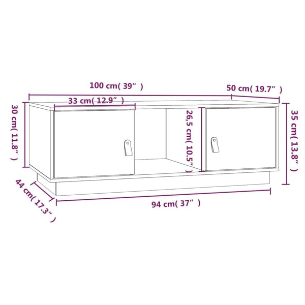 vidaXL sofabord 100x50x35 cm massivt fyrretræ sort