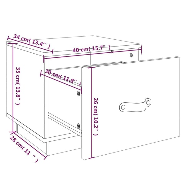vidaXL Nattbord hvit 40x34x35 cm heltre furu