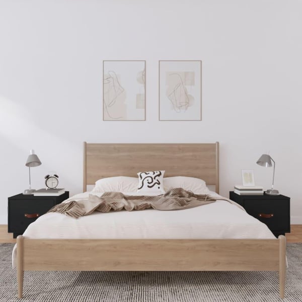 vidaXL sengeborde 2 stk. 40x34x35 cm massivt fyrretræ sort