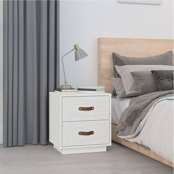 vidaXL Nattbord 2 stk hvit 40x34x45 cm heltre furu
