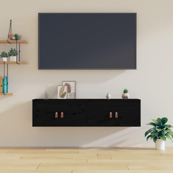 vidaXL Seinäkaapit 2 kpl musta 60x30x30 cm täysi mänty
