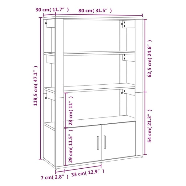 vidaXL Skjenk grå sonoma 80x30x119,5 cm konstruert tre