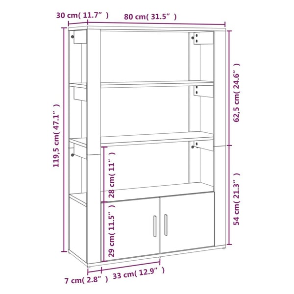 vidaXL Skjenk røkt eik 80x30x119,5 cm konstruert tre