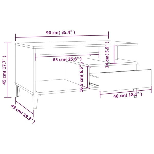 vidaXL Salongbord hvit 90x49x45 cm konstruert tre