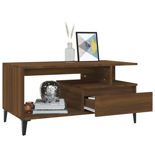 vidaXL sofabord 90x49x45 cm konstrueret træ brun egetræsfarve
