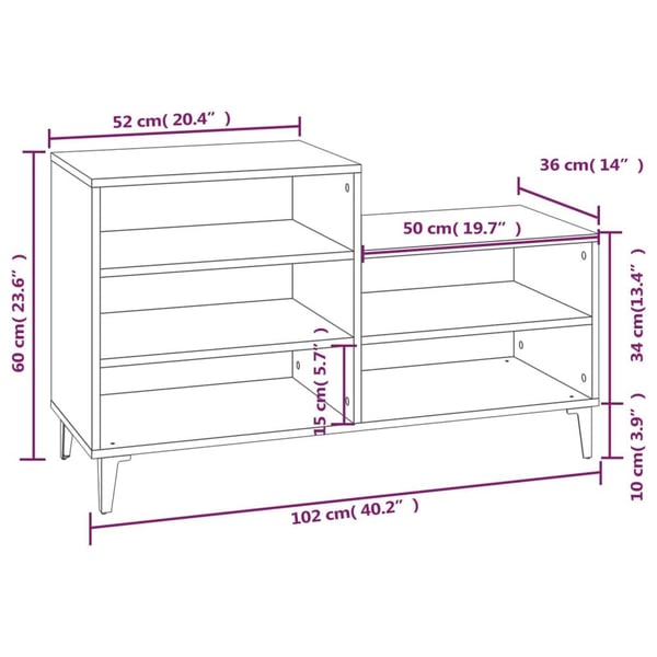 vidaXL Skoskap sonoma eik 102x36x60 cm konstruert tre