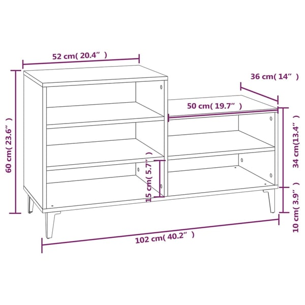 vidaXL Skoskap røkt eik 102x36x60 cm konstruert tre
