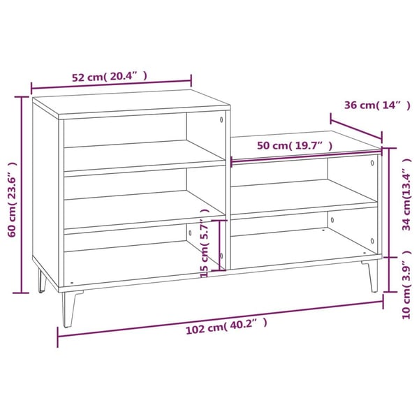 vidaXL Skoskap betonggrå 102x36x60 cm konstruert tre