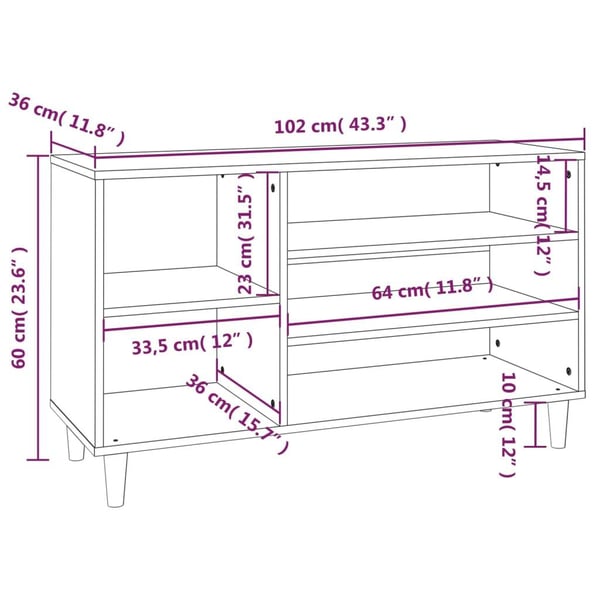 vidaXL Skoskap røkt eik 102x36x60 cm konstruert tre