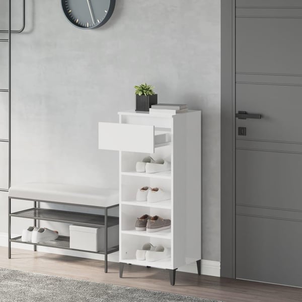 vidaXL skoreol 40x36x105 cm konstrueret træ hvid højglans