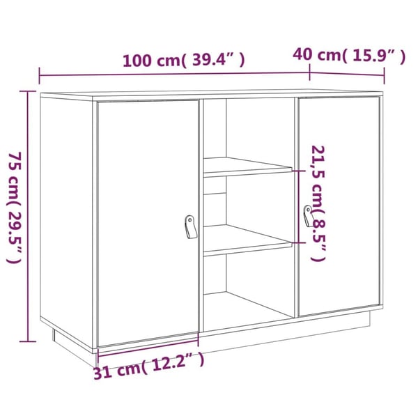 vidaXL Skjenk hvit 100x40x75 cm heltre furu