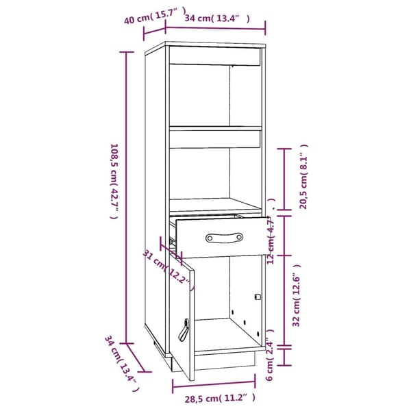 vidaXL Highboard svart 34x40x108,5 cm heltre furu
