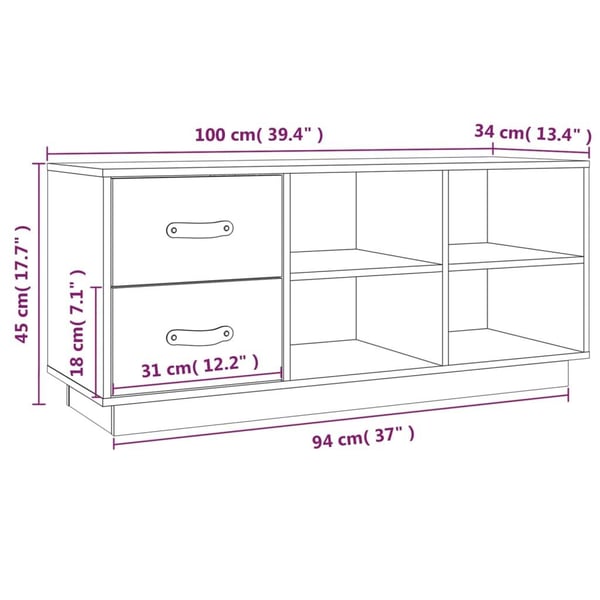vidaXL Skobenk hvit 100x34x45 cm heltre furu