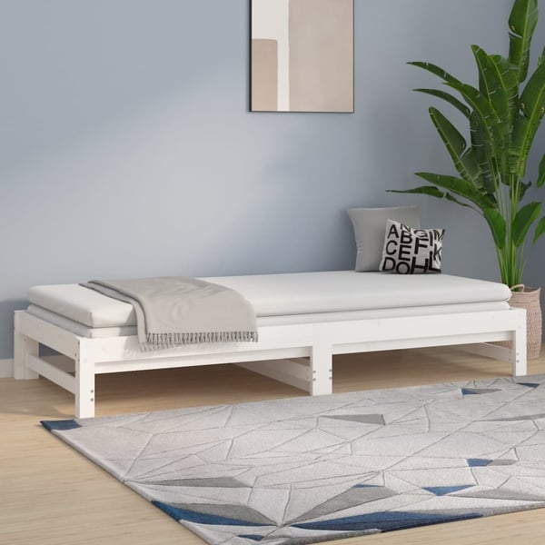 vidaXL Uttrekkbar dagseng hvit 2x(80x200) cm heltre furu