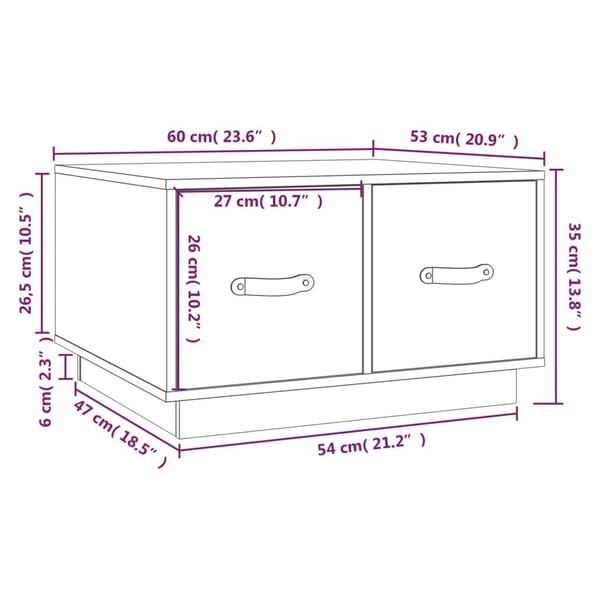 vidaXL Salongbord grå 60x53x35 cm heltre furu