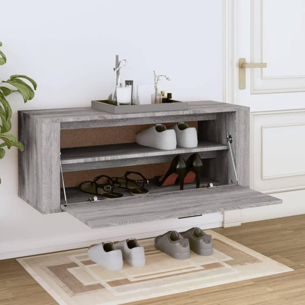 vidaXL Veggmontert skoskap grå sonoma 100x35x38 cm konstruert tre