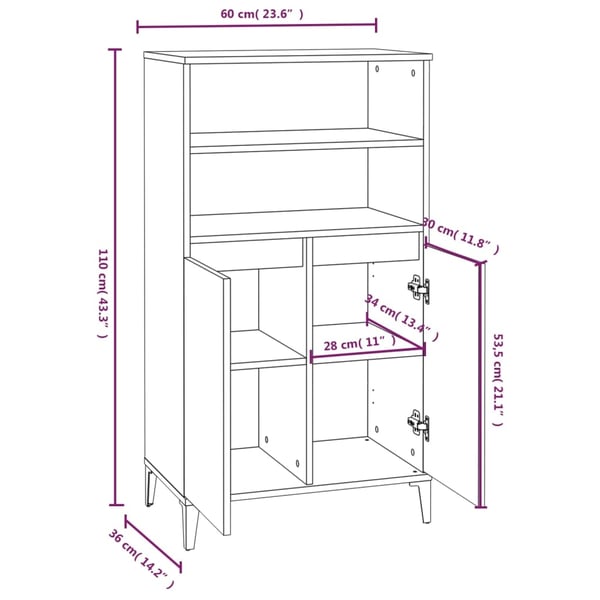 vidaXL skab 60x36x110 cm konstrueret træ Røget egetræ