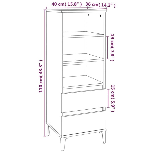vidaXL Highboard hvit 40x36x110 cm konstruert tre