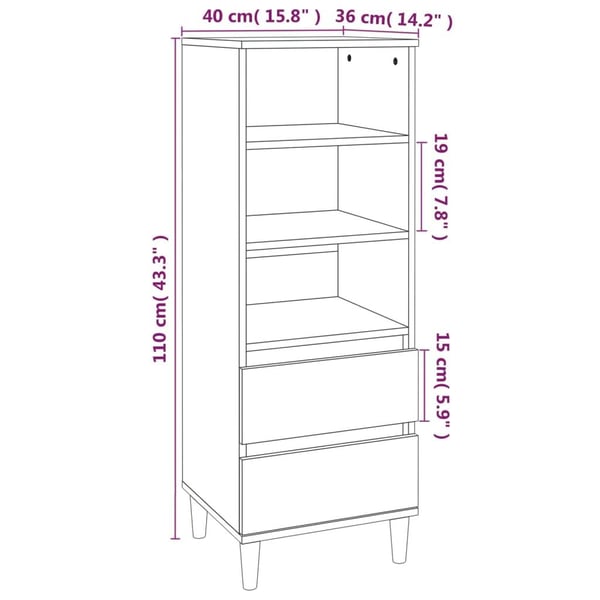 vidaXL Highboard brun eik 40x36x110 cm konstruert tre