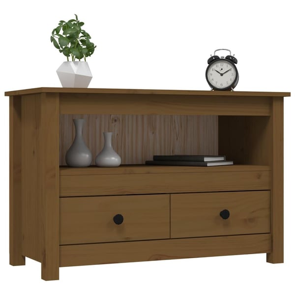 vidaXL tv-bord 79x35x52 cm massivt fyrretræ gyldenbrun