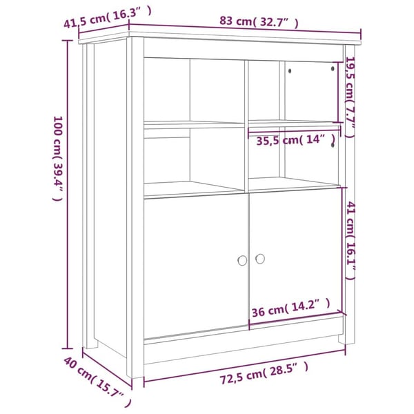 vidaXL Skjenk honningbrun 83x41,5x100 cm heltre furu