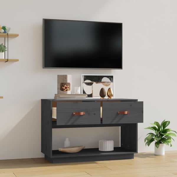 vidaXL TV-benk grå 90x40x60 cm heltre furu