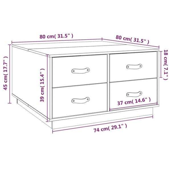 vidaXL Salongbord grå 80x80x45 cm heltre furu