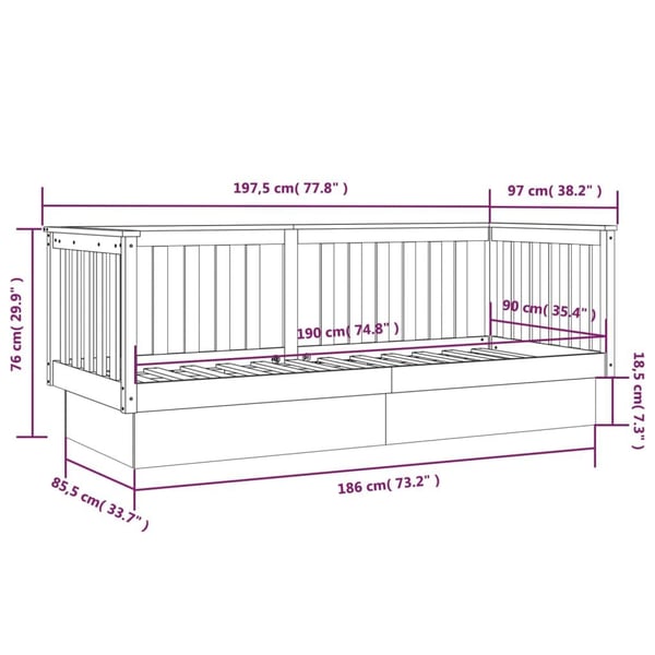 vidaXL Dagseng svart 90x190 cm heltre furu