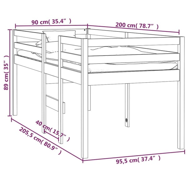 vidaXL Høyseng 90x200 cm heltre furu