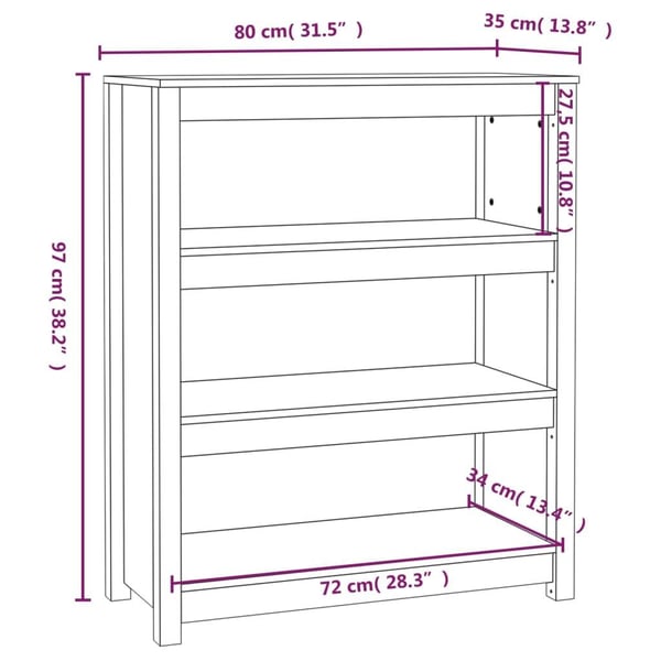 vidaXL bogreol 80x35x97 cm massivt fyrretræ gyldenbrun