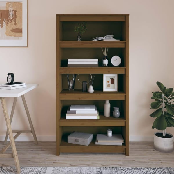 vidaXL Bokhylle honningbrun 80x35x154 cm heltre furu