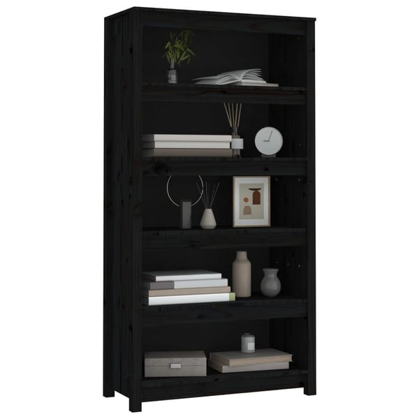 vidaXL bogreol 80x35x154 cm massivt fyrretræ sort