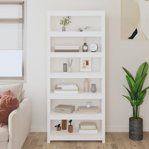 vidaXL Bokhylle hvit 80x35x183 cm heltre furu