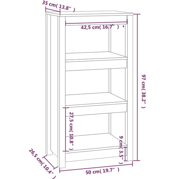 vidaXL bogreol 50x35x97 cm massivt fyrretræ sort
