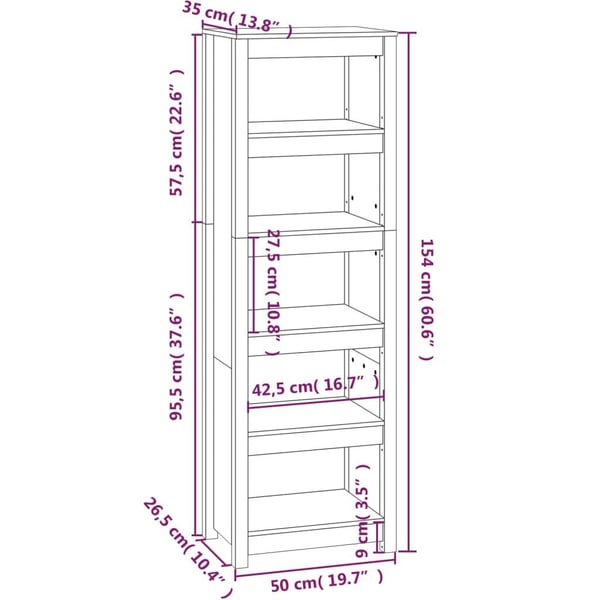 vidaXL Bokhylle svart 50x35x154 cm heltre furu