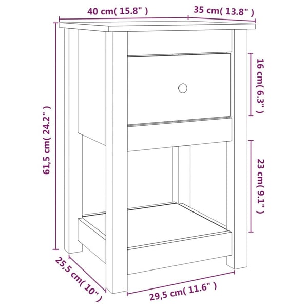 vidaXL sengebord 40x35x61,5 cm massivt fyrretræ hvid