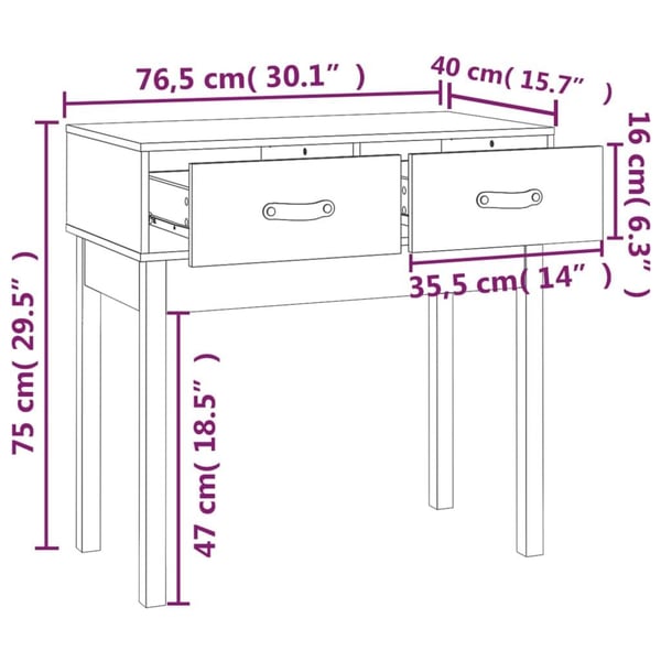 vidaXL Konsolbord 76,5x40x75 cm massiv furu