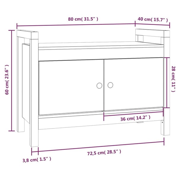 vidaXL entrébænk 80x40x60 cm massivt fyrretræ gyldenbrun